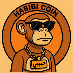 Habibi Coin logo featuring a cool monkey with sunglasses and a gold chain"